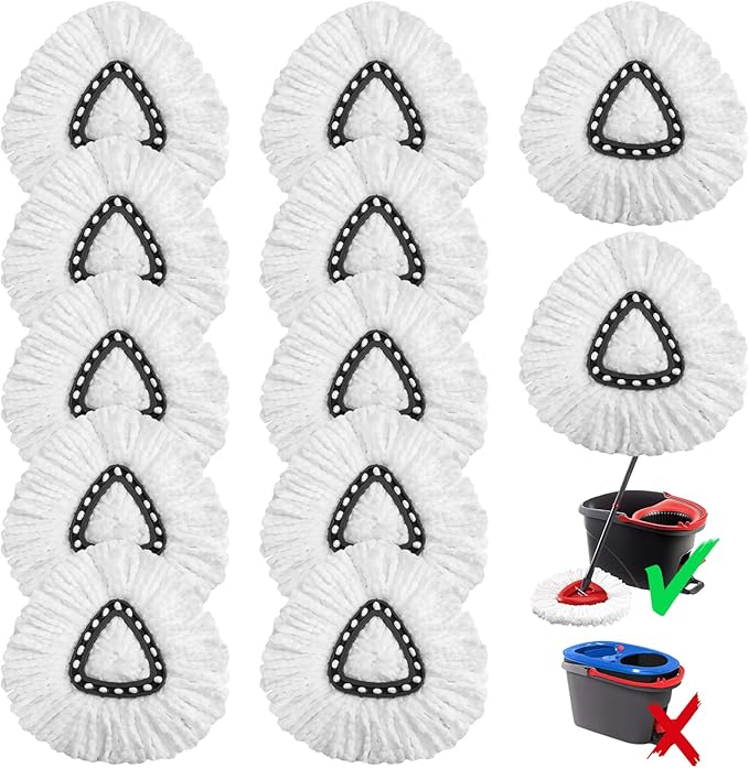 12 Pack Microfiber mop Head Replacements, Compatible with O-Ceda Easywring Single-Bucket Cleaning System, Powerful Stain Removal, Machine Washable, Easy to Replace