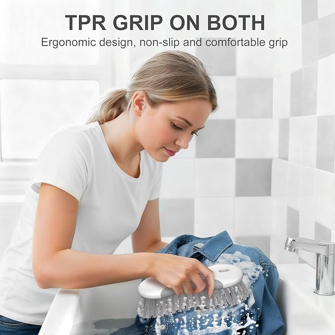 SetSail Multi-Purpose Scrub Brush of 2 Pack, Stiff Bristles Cleaning Brush with Non-Slip Grip Heavy Duty Scrub Brushes for Cleaning Bathroom Kitchen Tile Bathtub Sink, Grey