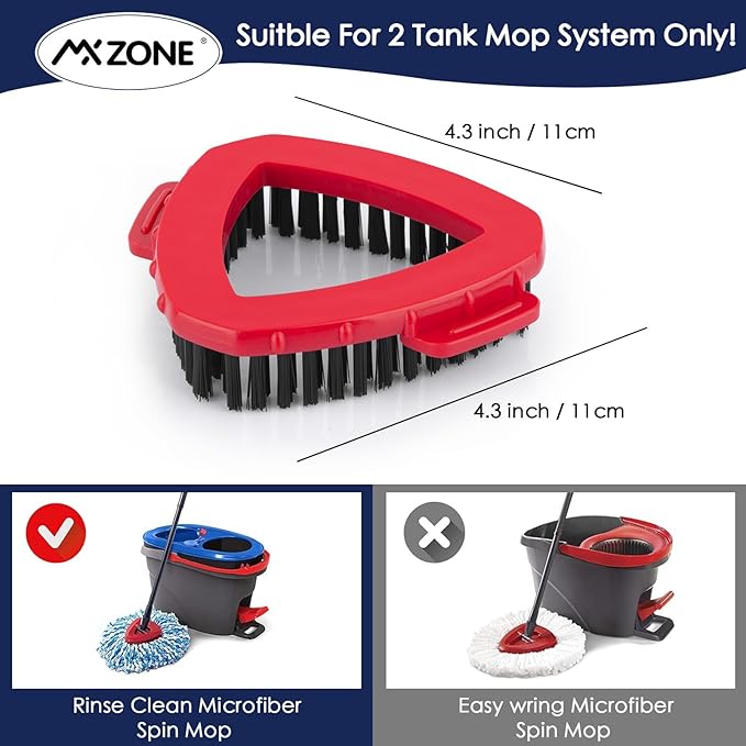 Scrubber and Mop Base Compatible with O Cedar RinseClean 2 Tank System, Spin Mop Scrub Brush Head Replacement, Hard Bristle Cleaning Brush, 1 Mop Base and 1 Scrub Brush, Not Fit EasyWring 1 Tank