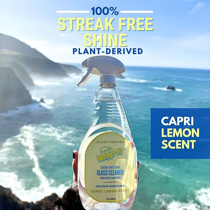 Whip-It Capri Lemon Streak Free Glass Surface Cleaner Spray - Multi-Surface Window Cleaner Spray for Tough Stains - 32oz