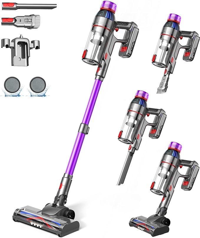 Cuzmok Cordless Stick Vacuum Cleaner - 550W Powerful Cordless Vacuum with HEPA Filter, Up to 50min Runtime & Tangle-Free Lightweight & Detachable Battery for Pet Hair Carpet Hardwood Floor Cleaning
