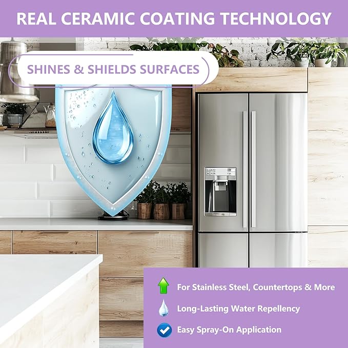 Ceramic Coating Spray 17.32oz – Appliance & Kitchen Protector for Stainless Steel – Fingerprint Resistant Cleaner & Sealer for Sinks, Fridges, Stoves – Easy Cleaning & Long-Lasting Multi-Surface Shine