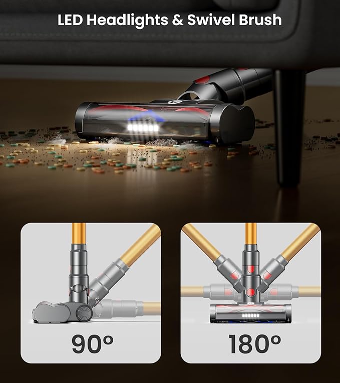 CHEBIO Cordless Vacuum Cleaner, 500W/45Kpa Vacuum Cleaners for Home with LED Display, 8 in 1 Lightweight Stick Vacuum with 60Min Runtime, Anti-tangle, Wall Mount Charging for HardFloor/Carpet/Pet Hair