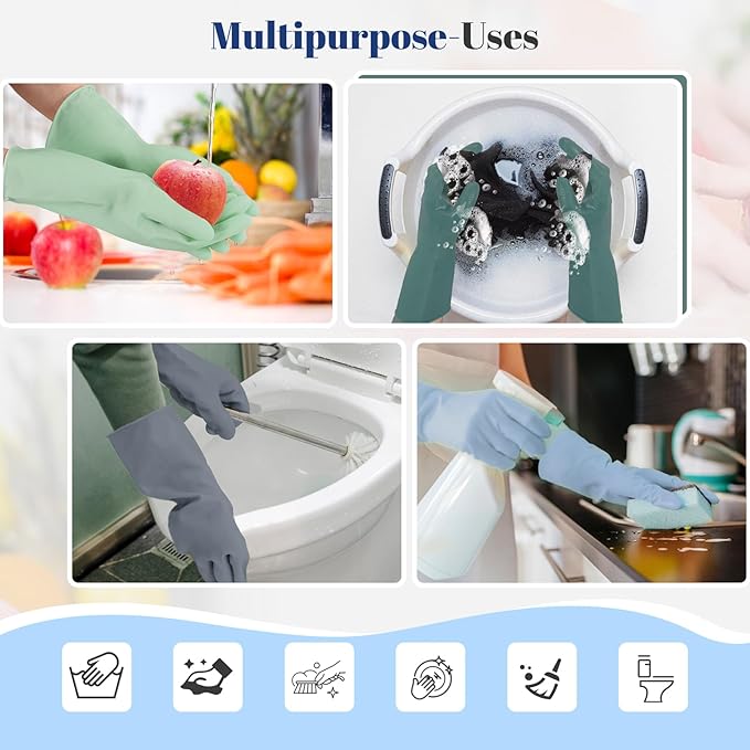 Rubber Kitchen Dishwashing Gloves - 3 Pairs Colorful Reusable Household Cleaning Gloves For Washing Dishes And Cleaning Tasks，Flexible And Durable Waterproof (Medium, Dark Green+Green+Gray)