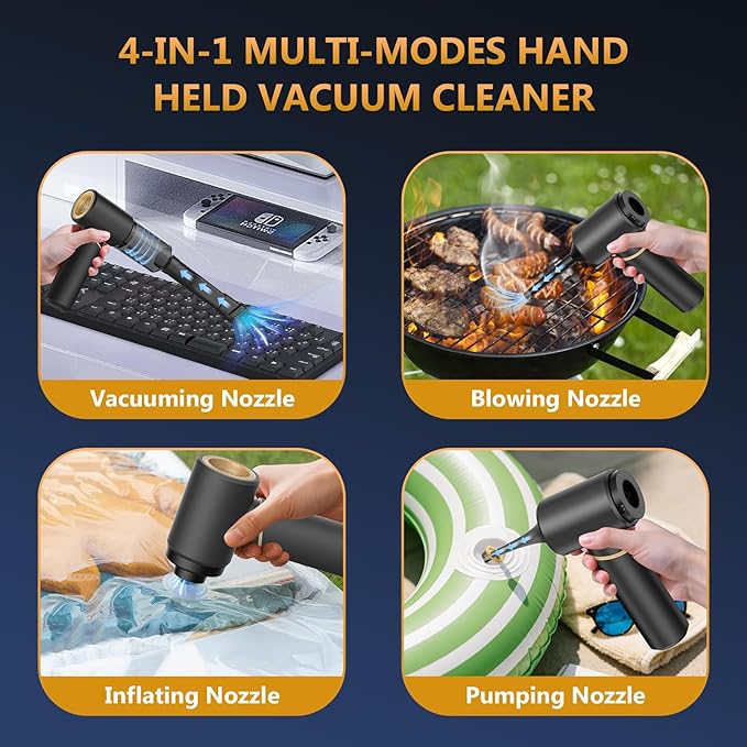 BSRCO Handheld Vacuum Cordless 4-in-1 – 12KPa Suction Car Vacuum, 30Min Runtime, 75dB Quiet, Hand Vacuum 1.25Lbs Lightweight, USB-C Charging, Washable HEPA Filter for Car, Pet Hair, Home