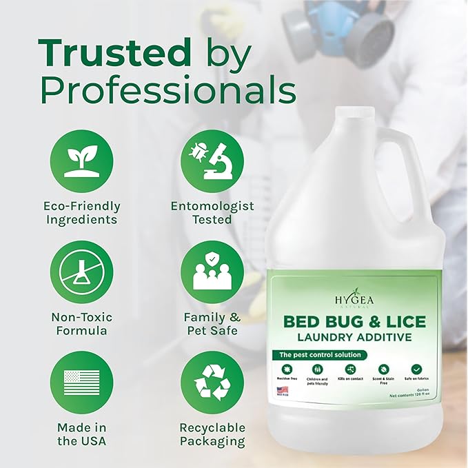 Hygea Natural Lice and Bed Bug Laundry Additive - Environmentally Responsible, Odorless, and Stain-Free Liquid Laundry Treatment - Safe for Children and Pets - Any Water Temperature (1 Gallon)