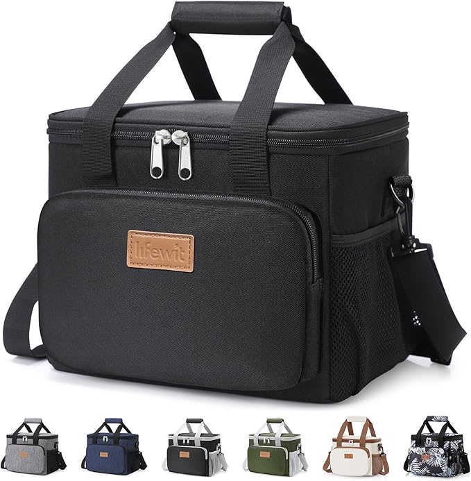 Lifewit Medium Lunch Bag, Insulated Lunch Box, Soft Cooler Cooling Tote for Adult Men Women, Black 12-Can (9L)