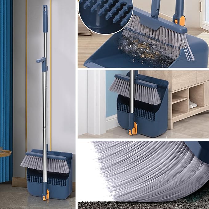 Broom and Dustpan Set 180° Rotatable Magic Outdoor Broom Standing Storage Buckle Type Brooms for Sweeping Indoor Hand Brooms for Home & Kitchen, Household Cleaning Tool Home Essentials Cute Stuff