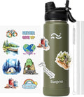 Swigina [2-IN-1 LID] Insulated Water Bottle with Silicone Boot (36hrs Cold/18hrs Hot) - DIY Stickers, Leakproof, BPA Free, 24 oz