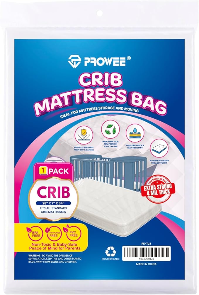 Crib Mattress Storage Bag – Heavy-Duty 4 Mil Thick Waterproof Moving Bag – Strong, Tear-Resistant Protective Cover for Baby Crib Mattress Storage or Transport