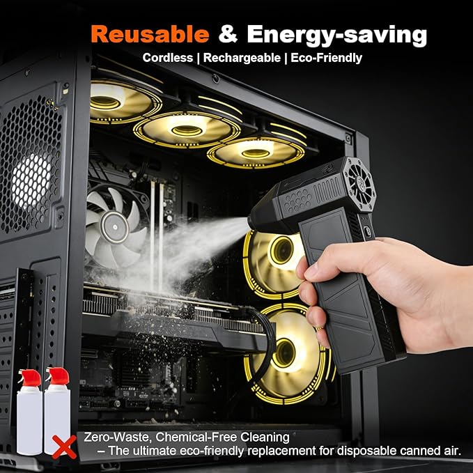 X3Max Compressed Air Duster 2026 Upgraded - 180000 RPM Brushless Electric Blower, 3-Speed Turbo, 4 Nozzles, Rechargeable Cordless Duster for Keyboard PC,Snow Leaves, Canned Air Alternative