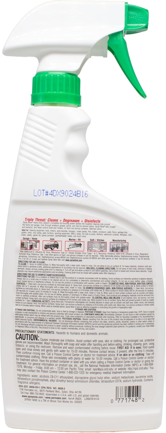 Spray Nine 26825 Heavy Duty Cleaner, Degreaser & Disinfectant for Kitchens, Bathrooms, Yard Equipment, Automotive & Industrial 22 Fl Oz. (Pack of 1)