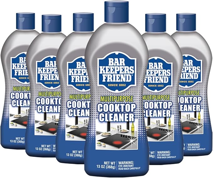 Bar Keepers Friend Cooktop Cleaner (13 oz)- Multipurpose Liquid Stovetop Cleanser, Safe for Use on Glass & Ceramic Cooking Surfaces, Copper, Brass, Chrome, Stainless Steel & Porcelain (Value 6 Pack)