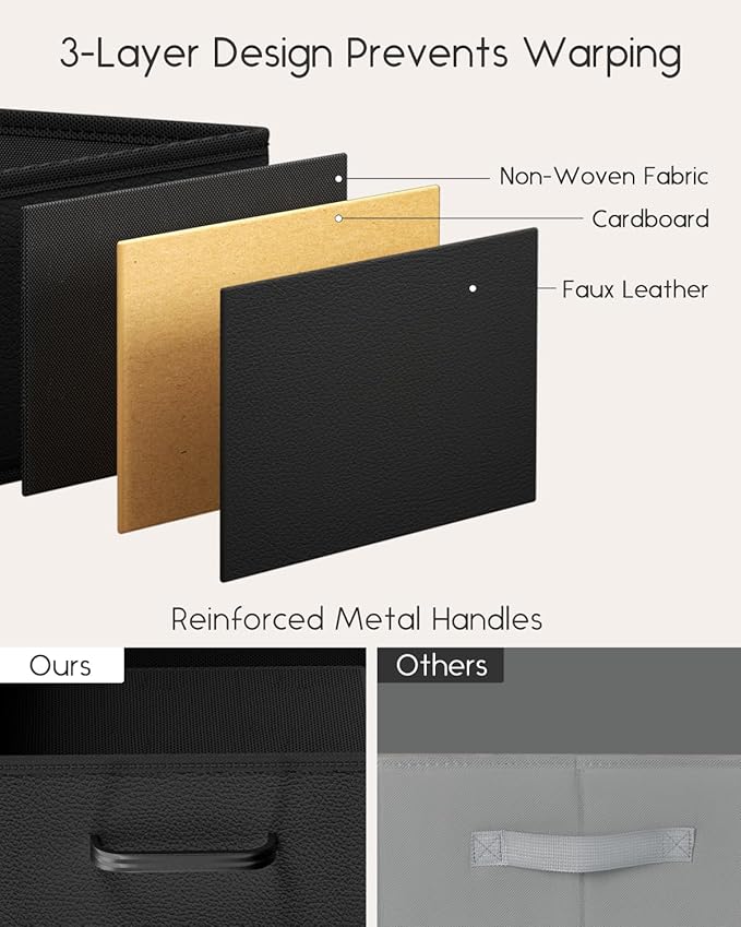 Homsorout Stackable Storage Drawers - 2 Tier Closet Drawers, Closet Organizer with Metal Handles, Night Stand with Collapsible Bins, Fabric Dresser for Bedroom, Dorm, Office, Black, 2 Pack