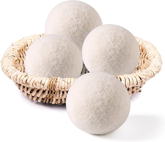 Wool Dryer Balls Organic 4 Pack XL,Laundry Dryer Balls,100% New Zealand Wool Natural Fabric Softener,Reusable 1000 Loads,Shorten Drying Time & Reduces Wrinkles,Baby Safe(4 Pack)