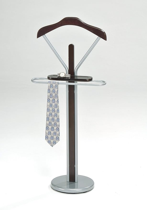 Kings Brand Silver/Walnut Finish Wood & Metal Suit Valet Rack Stand Organizer,