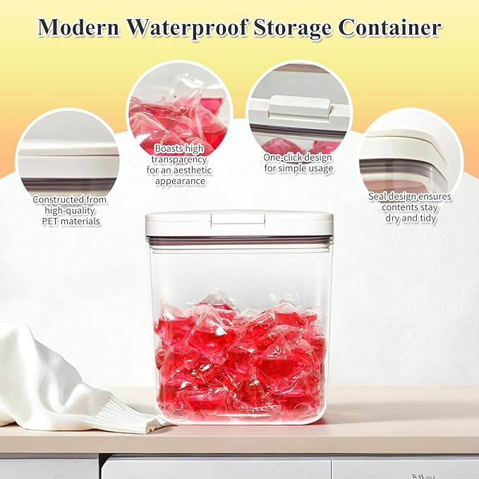 Gute Laundry Pod Holder with Lid - 67oz Sealed Automatic Pop-Up Dispenser, Laundry & Dishwasher Pods for Laundry Room Organization-2L