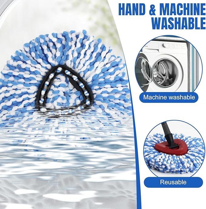 16 Pcs Spin Mop Replacement Heads, 360° Easy Wring Spin Mop 100% Microfiber Refill, Easy Cleaning Spin Mop Heads, 2 Tank System Replace Head for Easy House Cleaning Floor Mopping, Blue&White