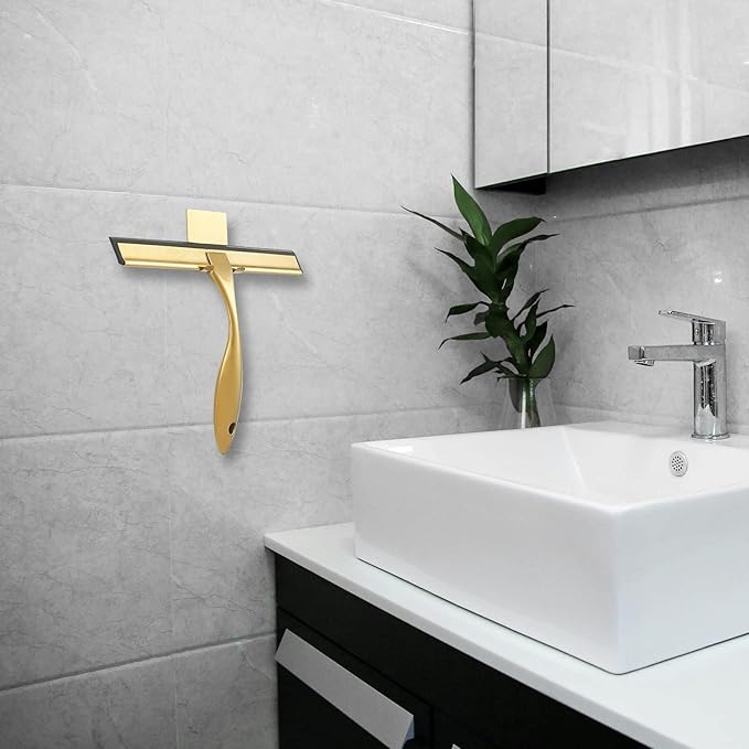 10inch T Shape Water Squeegee for Cars,Bathroom,Glasses or The top of Kitchen Range stailess Steel Gold Finish