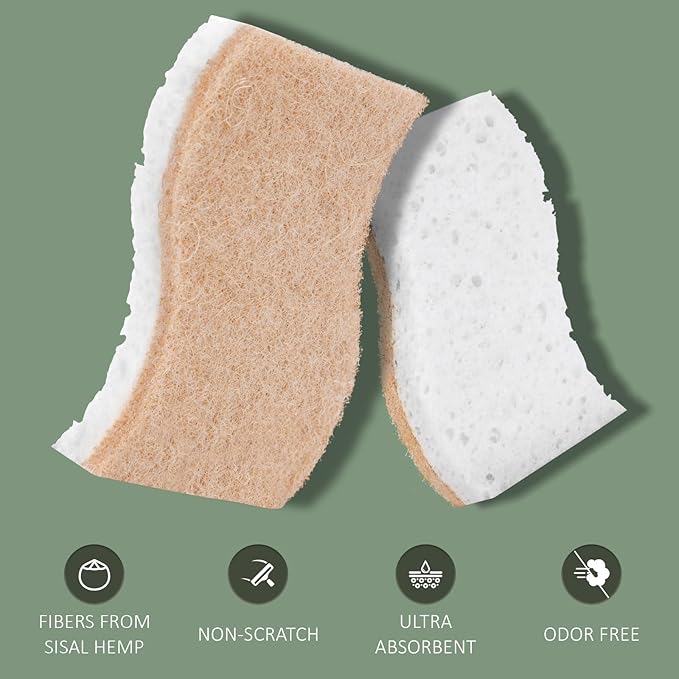 Plant-Based Kitchen Sponges - FSC Certified and PETA Approved, 12 Count