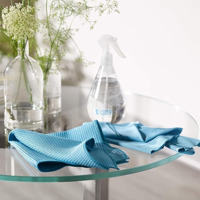 E-Cloth Microfiber Window Cleaning Cloth Kit - Glass Cleaning Cloth for Windows, Mirrors, Cars, Lenses, Eyeglasses, & More, Streak Free Clean, Machine Washable Reusable Towel - Alaskan Blue