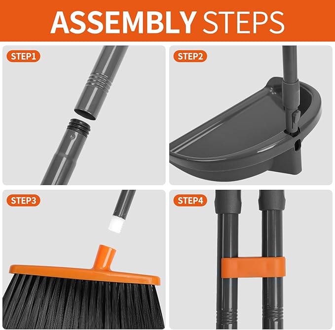 Long Handle Broom with Dustpan Combo Set for Office Home Kitchen Lobby Floor Cleaning Broom Dustpan for Indoor&Outdoor Sweeping