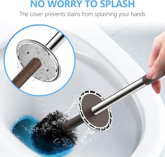 SetSail Toilet Brush, Compact Size Toilet Bowl Brush and Holder Toilet Brushes for Bathroom with Stainless Steel Handle Toilet Cleaner Brush with Durable Scrubbing Bristles, 4 Packs, Brown