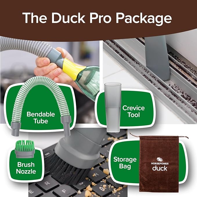 Horsepower Duck Compact Cordless Vacuum, Ultra-Powerful Upgraded Battery for Extra-Long Run Time, AS SEEN ON TV, Strong Suction, Easy to Store, Portable & Rechargeable. Home & Auto (Duck Basic)