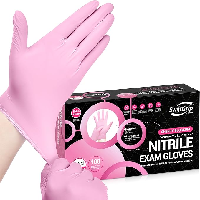Nitrile Exam Gloves, 4 Mil, Cherry Blossom, Food Safe Gloves Disposable Latex Free, Powder Free