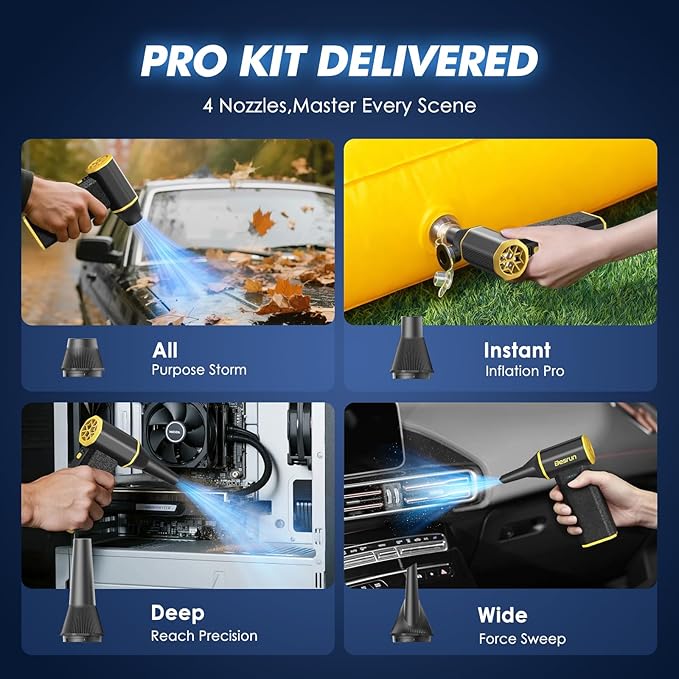 Electric Air Duster - 110,000 RPM Compressed Air Duster, 120W Cordless Air Blower for Computer Keyboard，House, Outdoor & Car, 3-Speed Rechargeable Mini Turbo Fan, Type-C Fast Charge (X113)