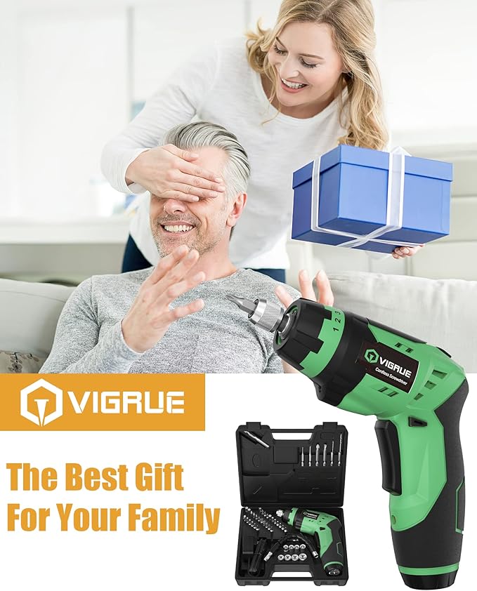 VIGRUE Cordless Screwdriver, Rechargeable Electric Screwdriver with LED Light, Flexible Shaft