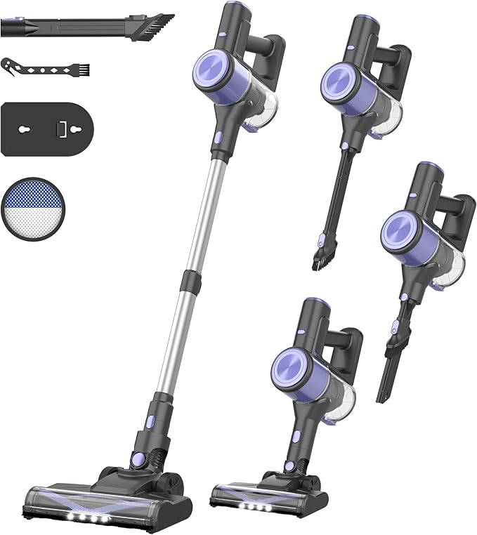 Hivroo N17 Cordless Vacuum Cleaner, Upgraded Lightweight Stick Vacuum for Home, Max 45mins Runtime, Powerful Suction, Self-Standing, Anti-Tangle, Rechargeable Vacuum for Hard Floors Carpets Pet Hair