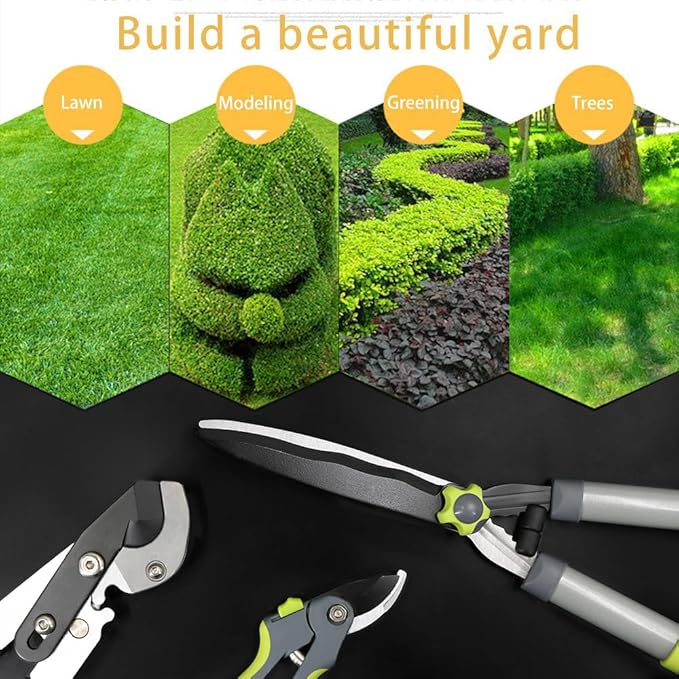 Garden Loppers Pruning Shears, Updated 3PCS Hedge Clippers Combo Set, Branch Cutter with Compound Action, Chops Thick High Branch Ease, Professional Tree Trimmer Set Heavy Duty