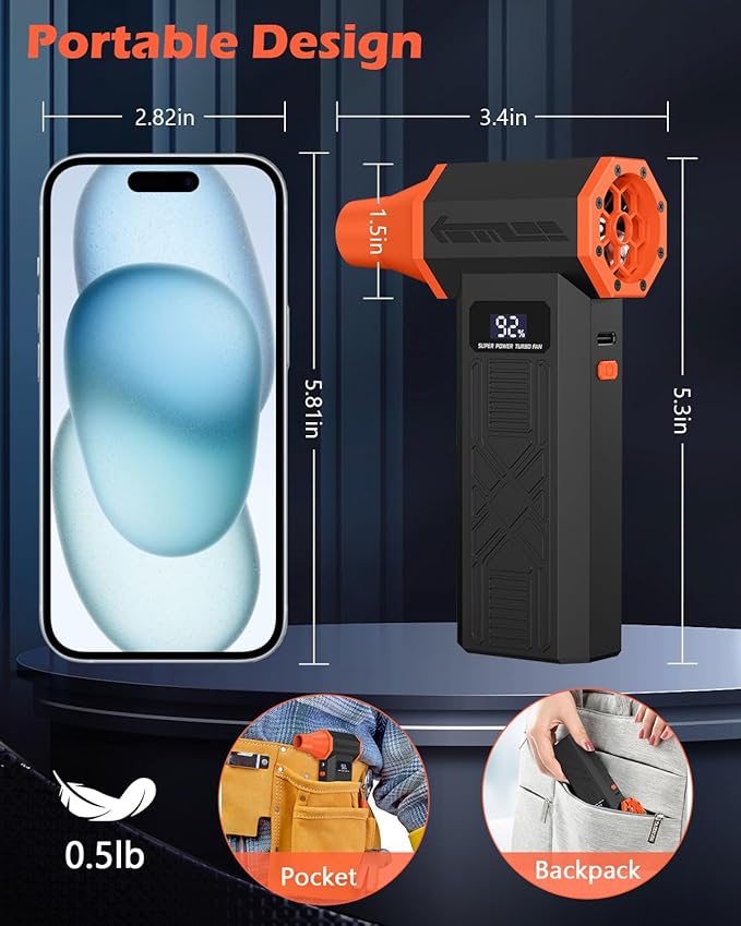 Compressed Air Duster, 120,000RPM Electric Air Duster, 4 Speeds Powerful Brushless Motor with LED Light, Rechargeable Cordless Air Blower for Computer, Keyboard, Car, Home
