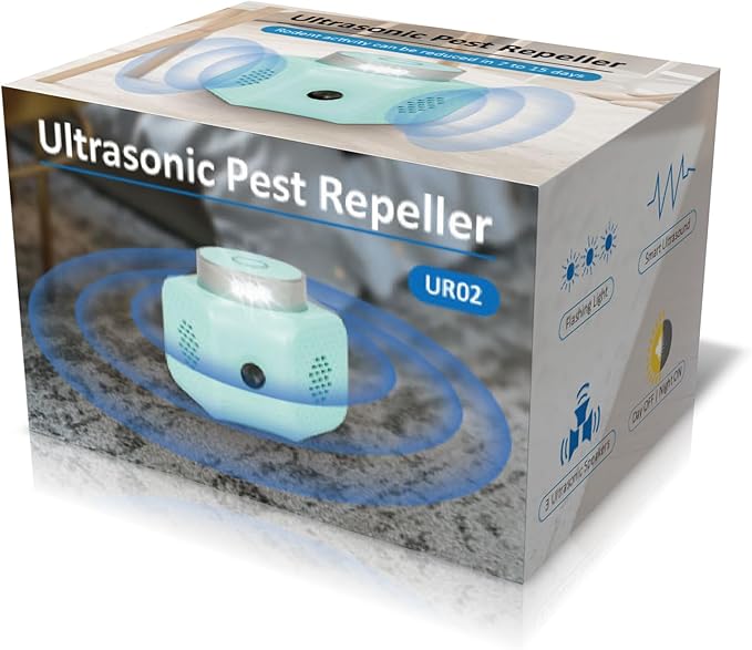 Rodent Repellent Ultrasonic Plug in - Squirrel Deterrent, Mouse Deterrents, Rodent Repellent Indoor - Squirrel Repellent for Attic Garage RV - Rat Repellent Ultrasonic - UR02 Light Blue
