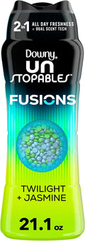 Downy Unstopables Fusions Scent Duos Laundry Scent Booster Beads, Twilight and Jasmine Scent, 21.1 OZ, 24hr non-stop freshness with 2 in 1 dual scent laundry scent beads