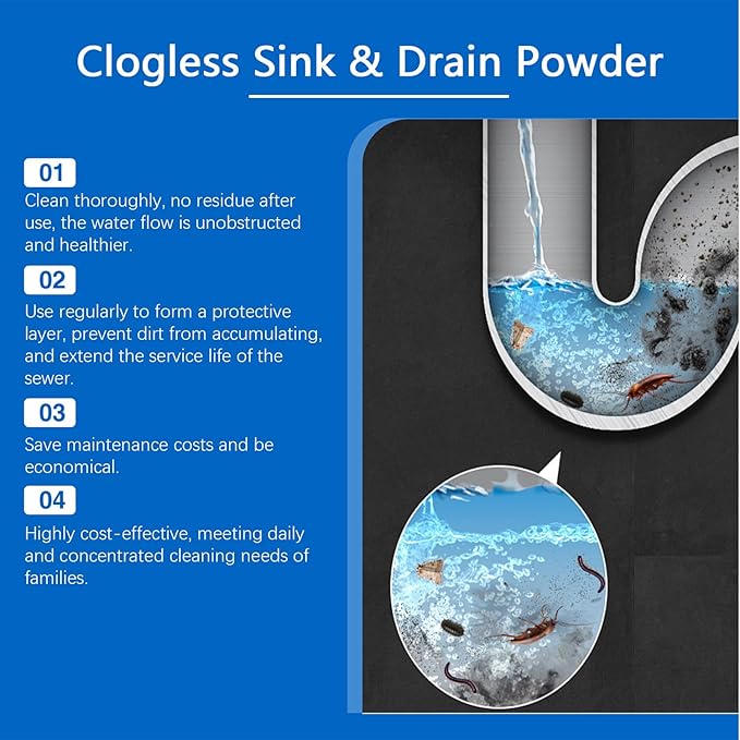 Drain Clog Remover 6 Packs Fast Acting Drain Cleaner Powders for Kitchen Sink Bathroom Shower Bathtub Powerful Pipe Unclogger Clears hair Grease Safe for Pipes