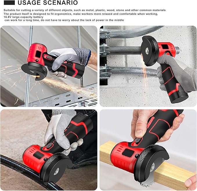Brushless Cordless Angle Grinder Kit, 19500rpm Mini Electric Angle Grinding Tool with 2x16.8V 2000mAh Battery and 6-Cutting Discs, Grinder Handheld Cutter for Metal Wood