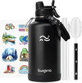 Swigina [2-IN-1 LID] 64 oz Insulated Water Bottle with Silicone Boot (48hrs Cold/24hrs Hot) - DIY Stickers, Leakproof, BPA Free, Half Gallon
