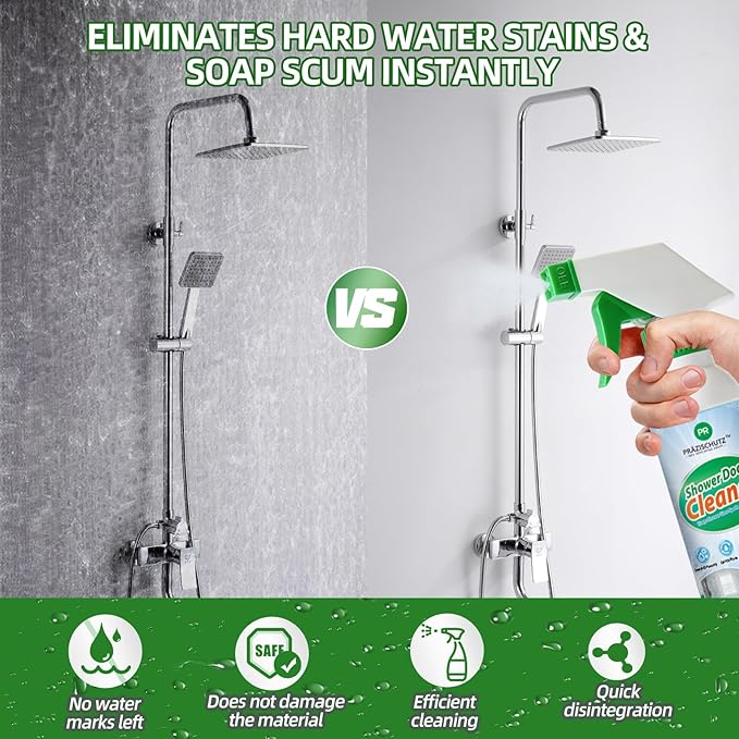 Bathroom Glass Cleaner Spray - Removes Limescale, Soap Scum, and Oil Film, Streak Free Instant Shine for Mirrors, Tiles & Shower Doors | No Residue, Vinegar-Free Formula, 200ml