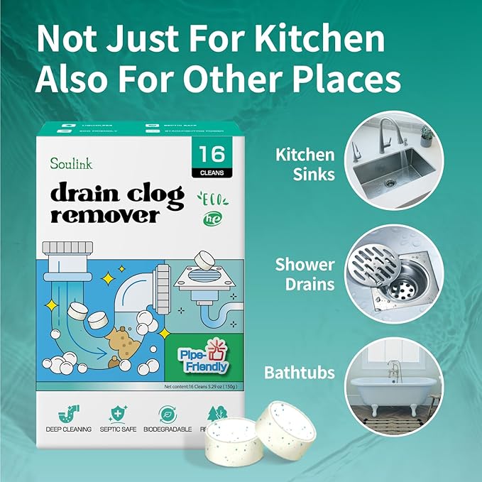 Soulink Drain Clog Remover - 16 Pack Powerful Sink Drain Cleaner