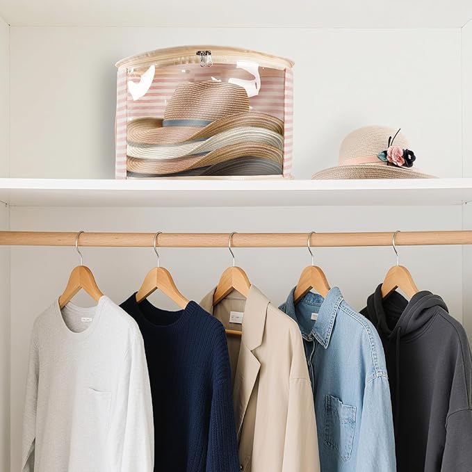 1 Pack Hat Storage Box with Clear Window, Holds up to 7 Caps Cowboy Hat Organizer Bag for Closet for Wide Brim Hats with Carrying Handles, Pink