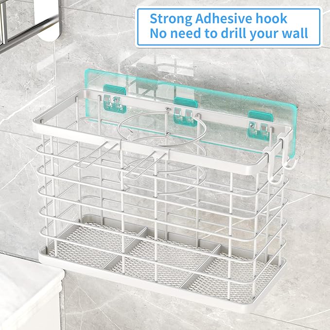 OVICAR Hair Dryer Holder - 3-in-1 Hair Tool Organizer Blow Dryer Holder Adjustable Height Cabinet Door/Wall Mounted Bathroom Organizer for Hair Dryer, Flat Irons, Curling Wands, Straighteners Storage