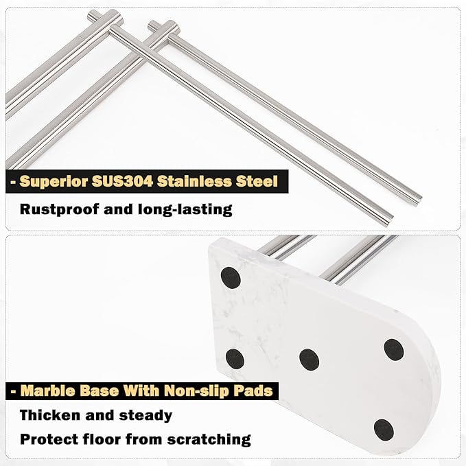 Livabber Standing Towel Rack, 304 Stainless Steel 2-Tier Towel Holder Stand with Marble Base, Modern Stylish Tall Shower Towel Bar for Bathroom Accessories, Pool（Brushed Nickel）