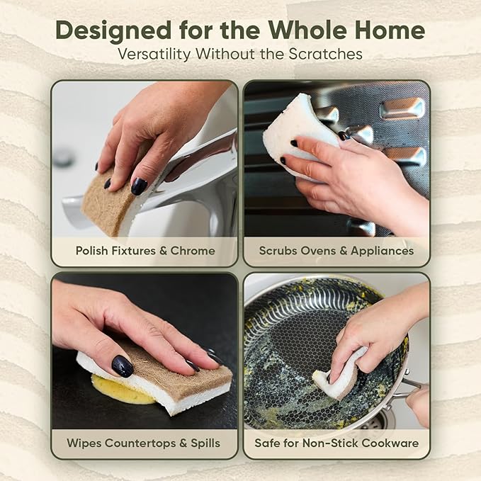 Plant-Based Kitchen Sponges (12 Pack) | USDA Biobased Certified | FSC & PETA Approved | Natural Cellulose & Coconut Scrubber Sponge | S-Shaped Design | Eco-Friendly, Non-Scratch, Non-Toxic & Vegan