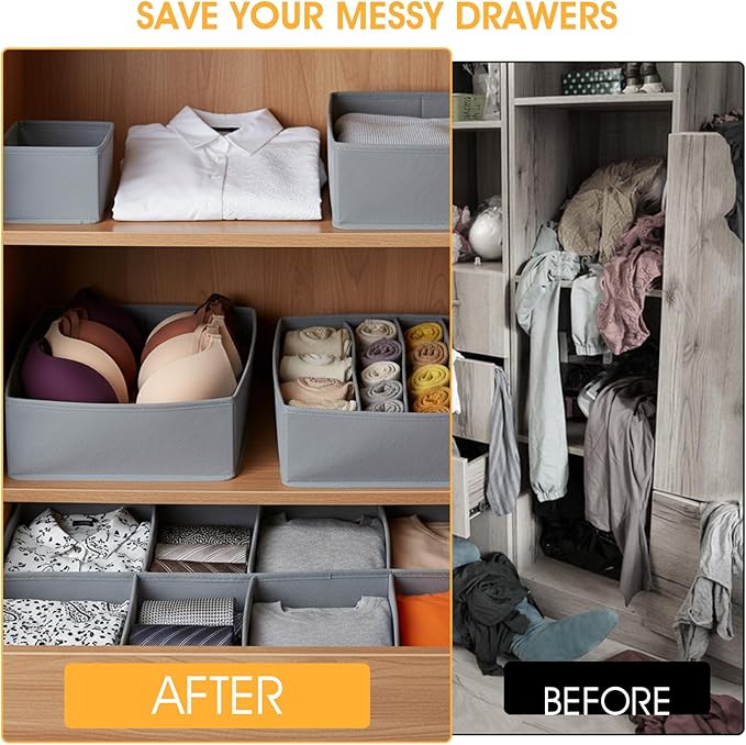 18 Pack Dresser Organizer Bins for Clothes Drawer Organizer Clothes, Underwear Bra Sock Organizers Fabric Closet Organization and Storage Dividers for Nursery Bedroom Dorm Grey