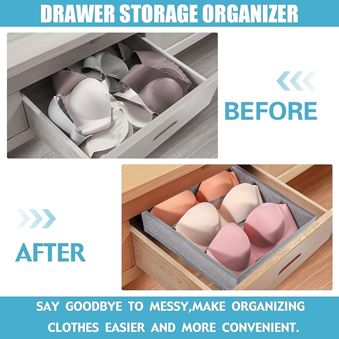 Dresser Drawer under Cabinet Clothes Organizer 3 Cell Foldable Storage Cubes Underwear Drawer Organizer Dividers Storage Boxes for Bra, （Grey）