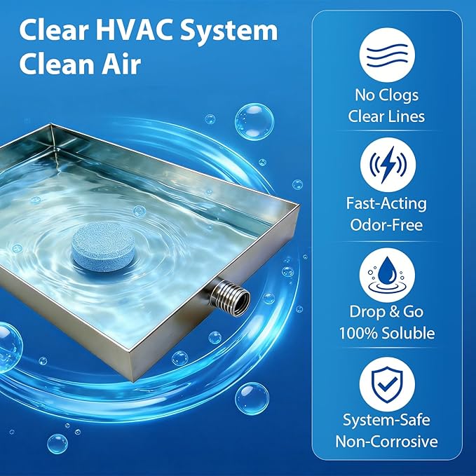 Poesie AC Drain Pan Tablets 240 Count, Condensate Tablets, Non-Clog Pan Cleaner, Effective Odor Control for All HVAC, Dehumidifiers and Appliance Pans