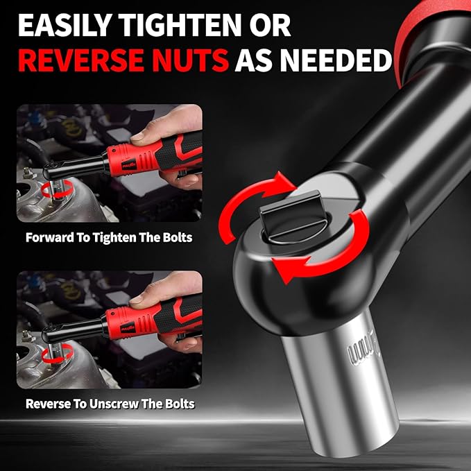 Electric Ratchet Wrench Set, 550 RPM Cordless Ratchet Wrench, 3/8" 18V Power Ratchet Tools with Variable Speed, LED Light, 7 Sockets, 2 Packs 2.0Ah Lithium-Ion Battery and Fast Charger