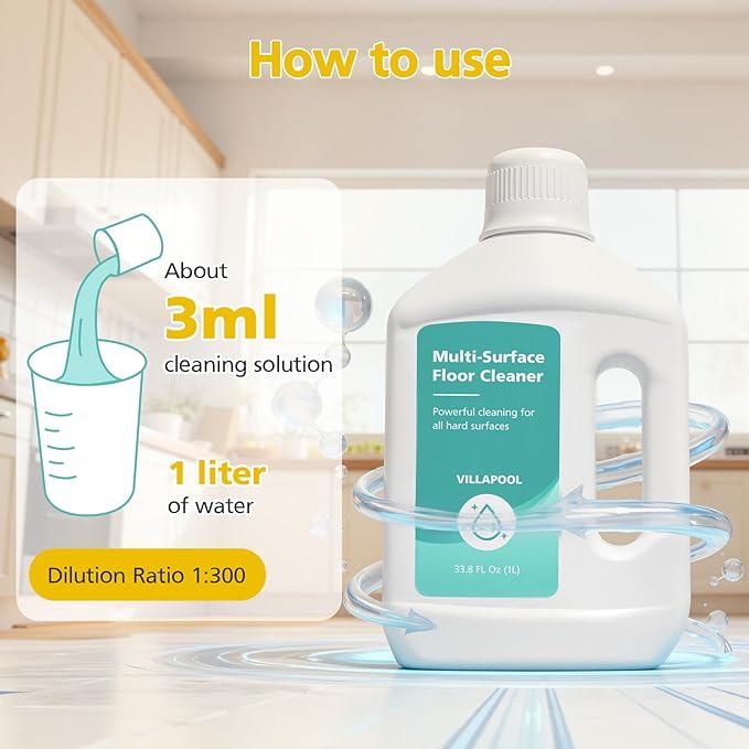 Floor Cleaning Solution Compatible with Dreame All Robot Vacuums & Wet Dry Vacuums, Residue-Free Multi-Surface Cleaner, 33.81 Fl Oz Original Scent